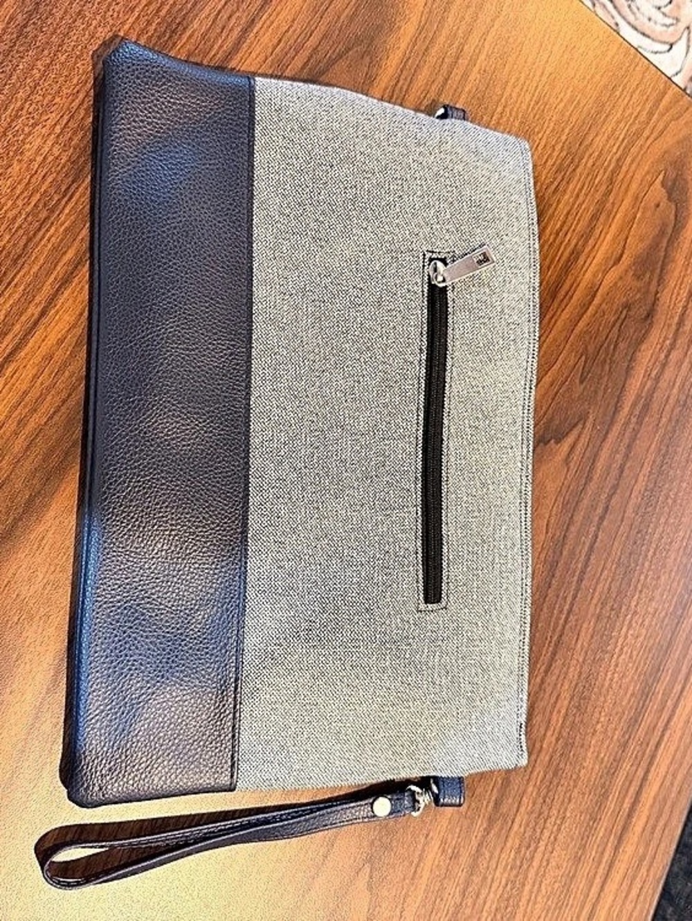 Wristlet Clutch in Gray & navy blue Like New